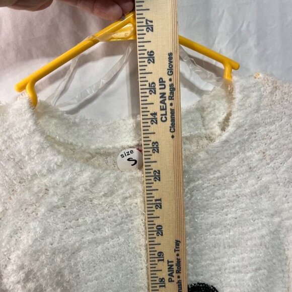 Merry Christmas by Poof Snowman Sweater White Fuzzy Pullover Size Small - Picture 8 of 8